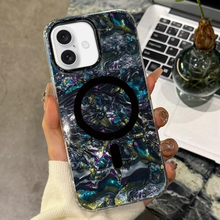 For iPhone 17 Gold-plated Shell Texture Magnetic Phone Case(Black)