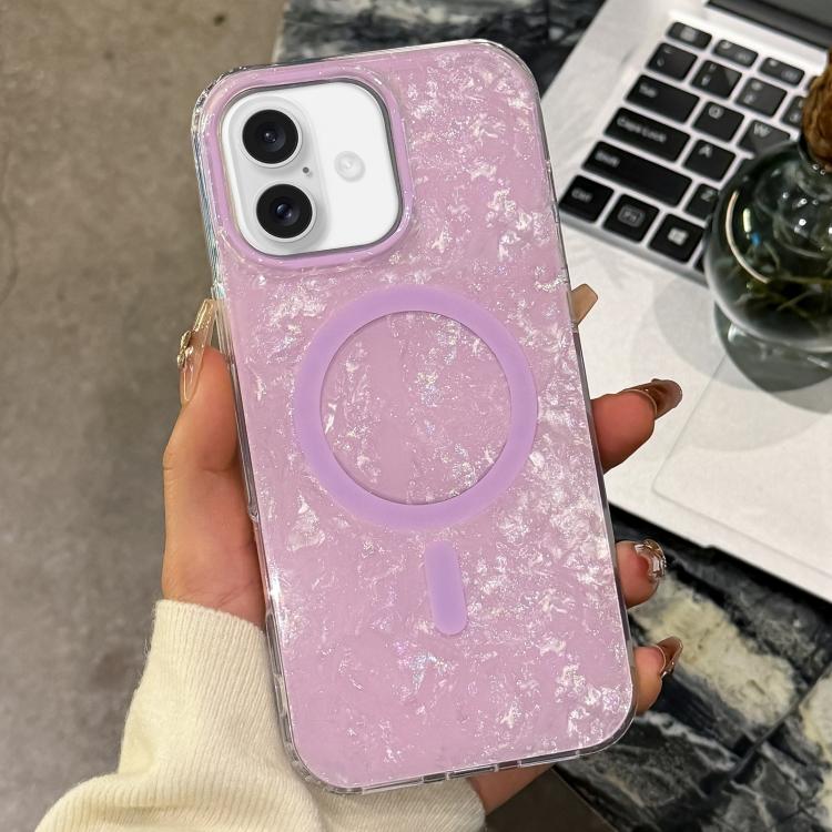 For iPhone 17 Gold-plated Shell Texture Magnetic Phone Case(Purple)