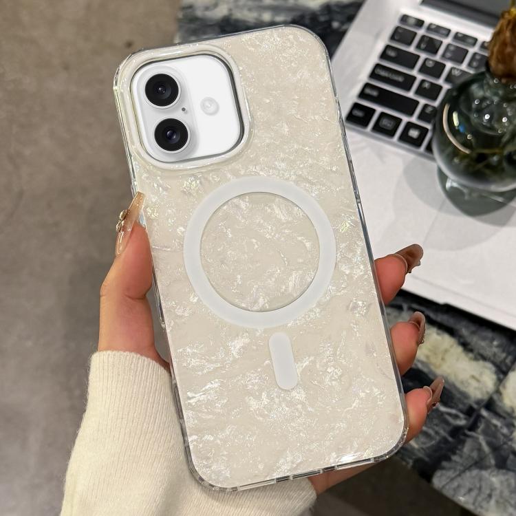 For iPhone 17 Gold-plated Shell Texture Magnetic Phone Case(White)