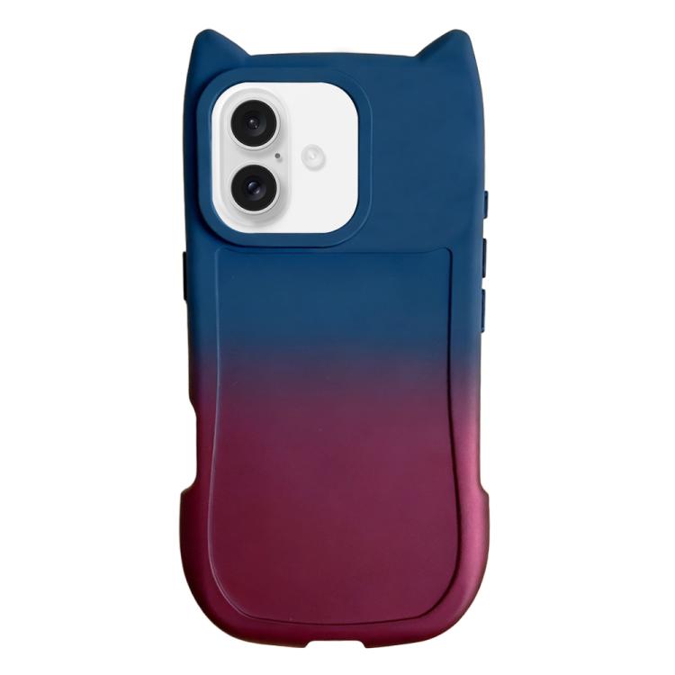 For iPhone 17 Gradient Cat Ear Design TPU Phone Case(Blue Red)