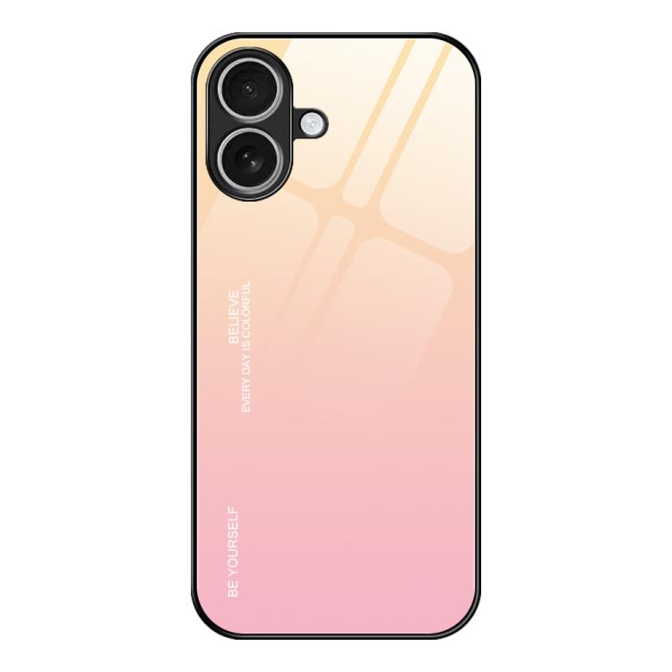 For iPhone 17 Gradient Color Glass Phone Case(Yellow Pink)