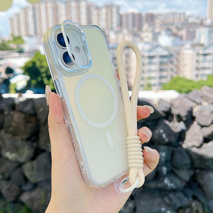 For iPhone 17 Gradient Discolor MagSafe Phone Case with Holder / Wrist Strap(White)