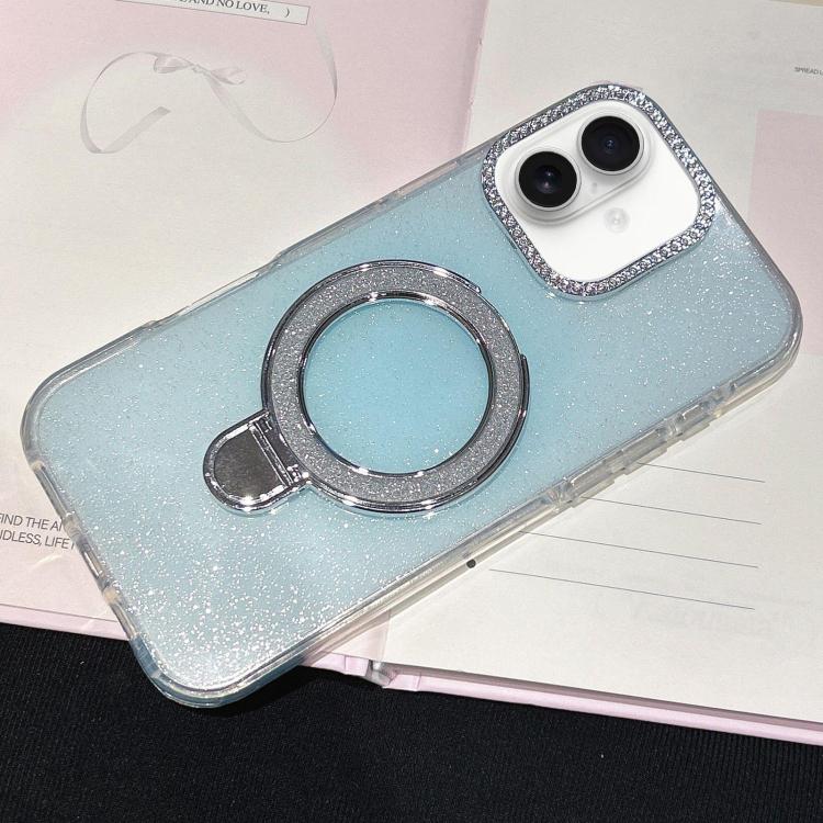 For iPhone 17 Gradient Glitter Diamonds MagSafe Phone Case(Light Blue)