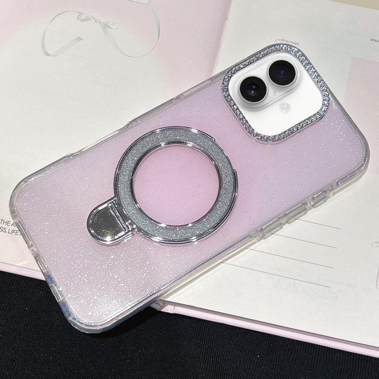 For iPhone 17 Gradient Glitter Diamonds MagSafe Phone Case(Light Pink)