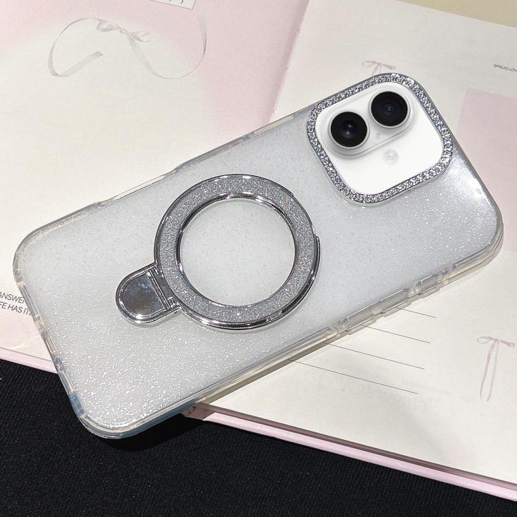 For iPhone 17 Gradient Glitter Diamonds MagSafe Phone Case(White)