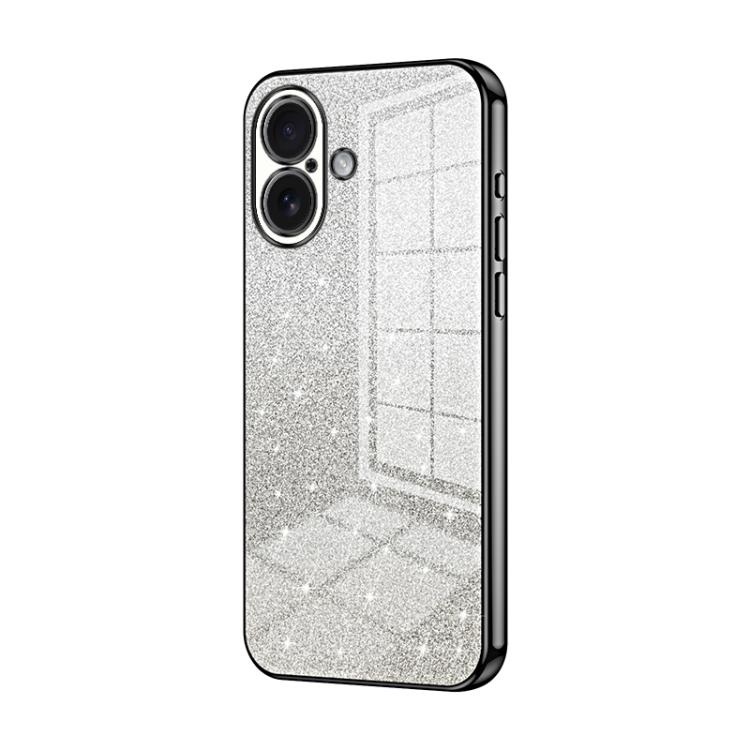 For iPhone 17 Gradient Glitter Powder Electroplated Phone Case(Black)