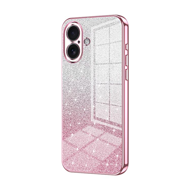 For iPhone 17 Gradient Glitter Powder Electroplated Phone Case(Pink)