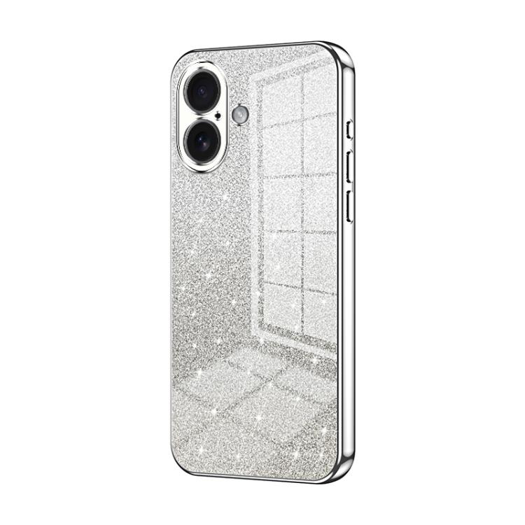 For iPhone 17 Gradient Glitter Powder Electroplated Phone Case(Silver)