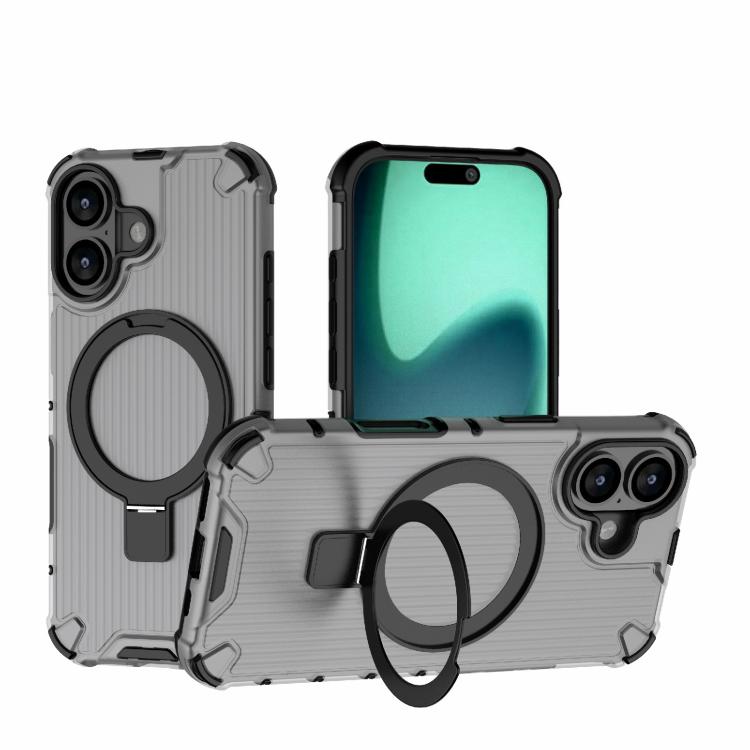 For iPhone 17 Grating Holder Shockproof Phone Case(Transparent Black)
