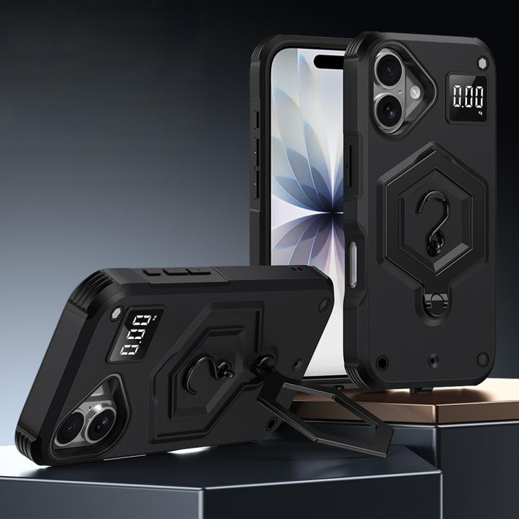 For iPhone 17 Hexagon Armor Magnetic Holder Weighing Scale Phone Case(Black)