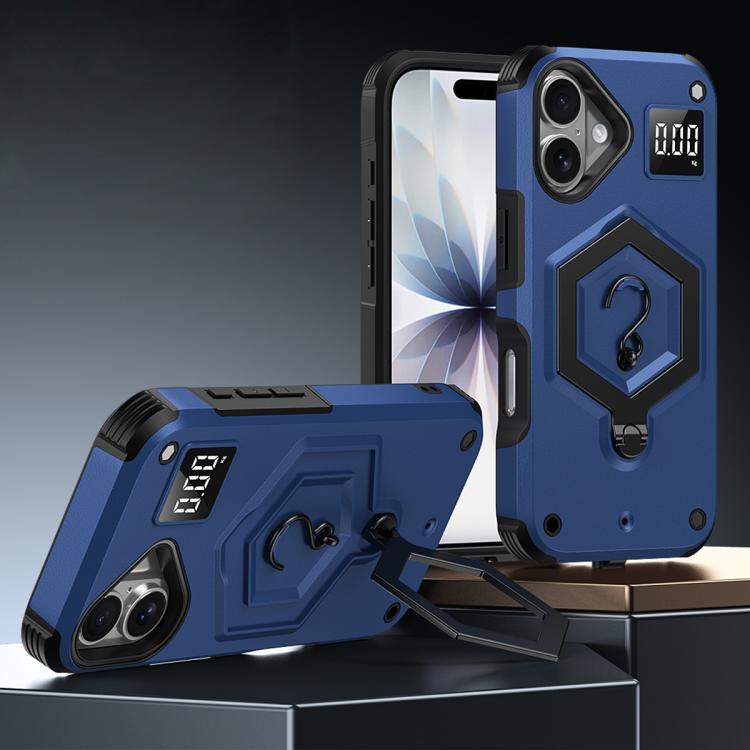 For iPhone 17 Hexagon Armor Magnetic Holder Weighing Scale Phone Case(Blue)