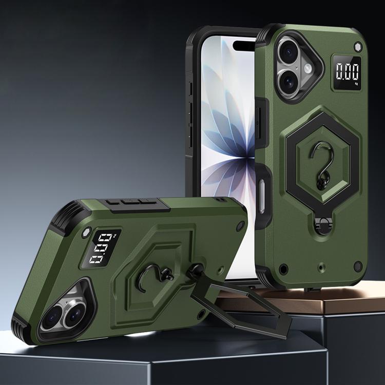 For iPhone 17 Hexagon Armor Magnetic Holder Weighing Scale Phone Case(Green)
