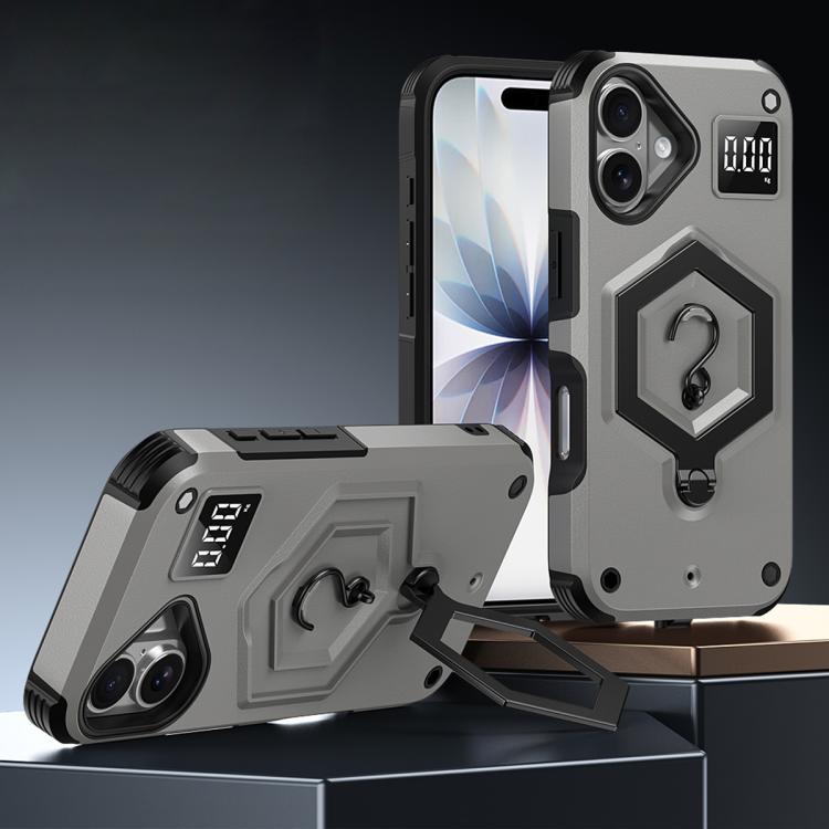For iPhone 17 Hexagon Armor Magnetic Holder Weighing Scale Phone Case(Grey)
