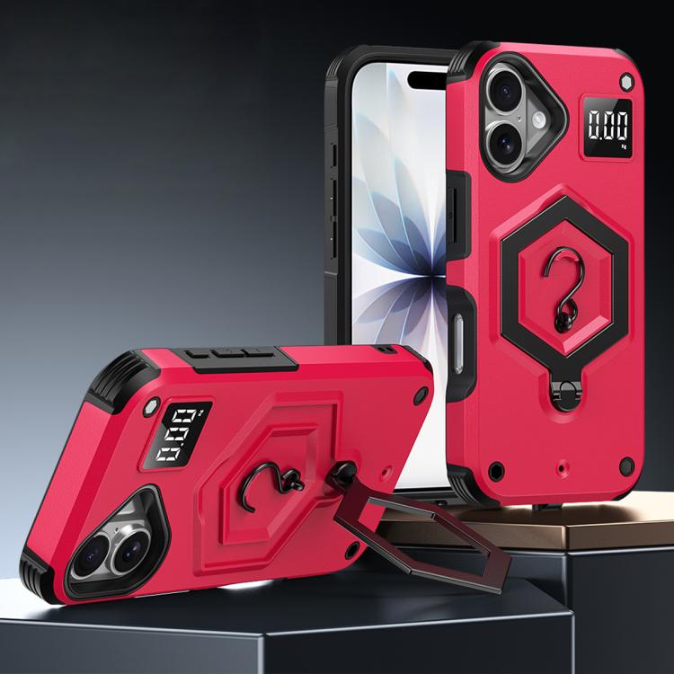 For iPhone 17 Hexagon Armor Magnetic Holder Weighing Scale Phone Case(Red)