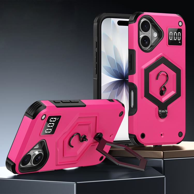 For iPhone 17 Hexagon Armor Magnetic Holder Weighing Scale Phone Case(Rose Red)