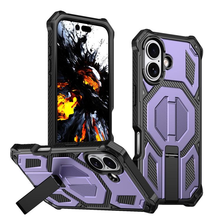 For iPhone 17 Hidden Metal Holder Magnetic Shockproof Phone Case(Purple)