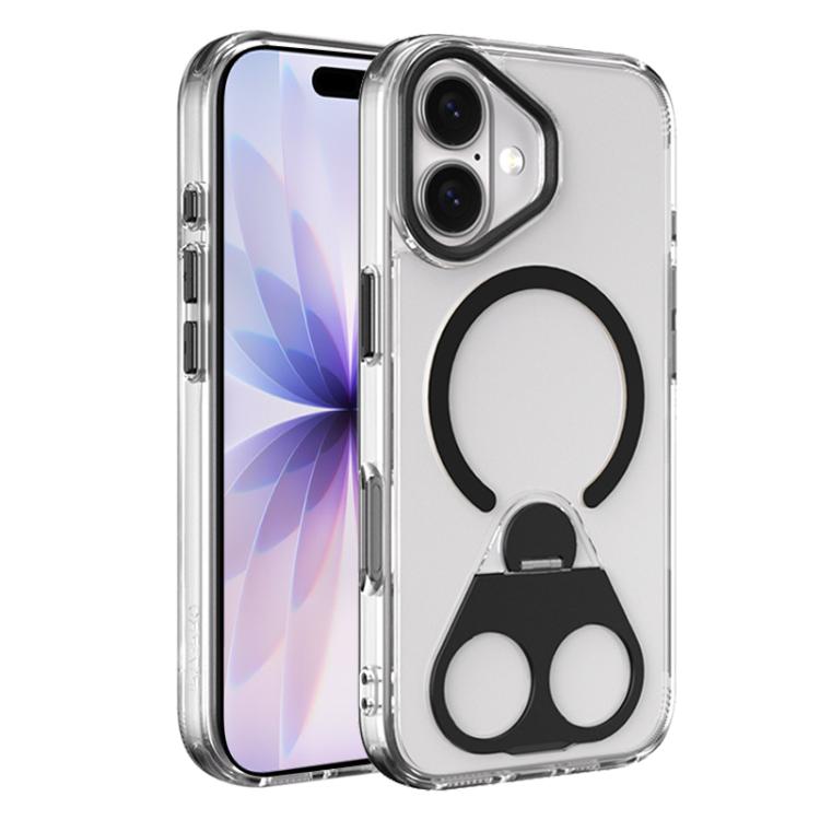 For iPhone 17 High Transparent MagSafe TPU Phone Case with 360 Degrees Rotating Ring Holder(Black)