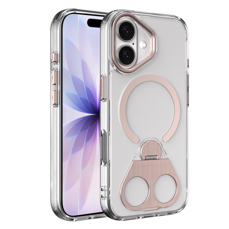 For iPhone 17 High Transparent MagSafe TPU Phone Case with 360 Degrees Rotating Ring Holder(Pink)