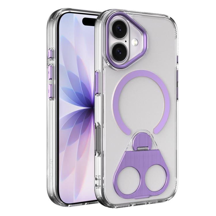 For iPhone 17 High Transparent MagSafe TPU Phone Case with 360 Degrees Rotating Ring Holder(Purple)