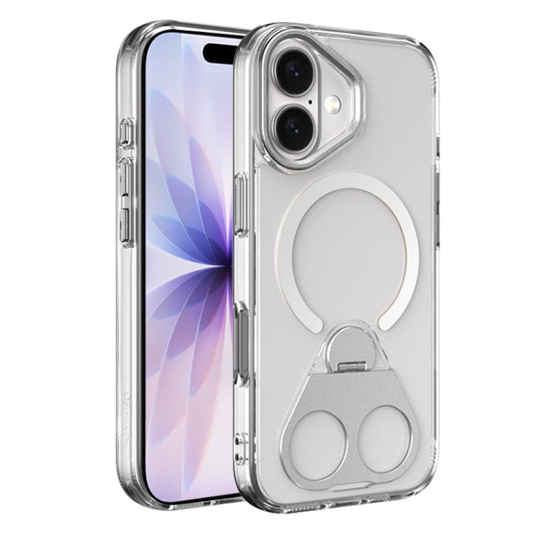 For iPhone 17 High Transparent MagSafe TPU Phone Case with 360 Degrees Rotating Ring Holder(Silver)