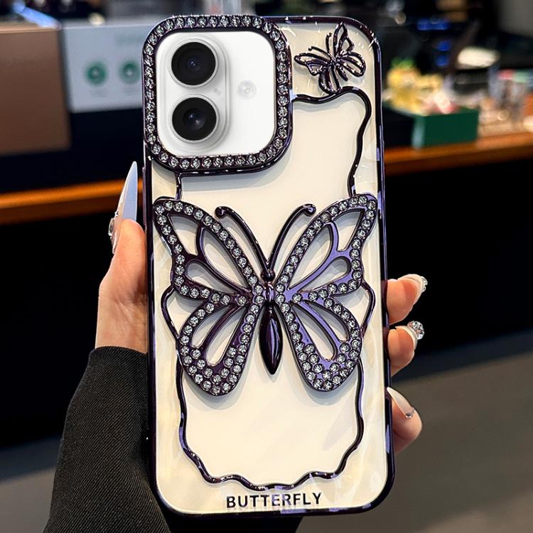 For iPhone 17 Hollow Butterfly Electroplating TPU Phone Case(Dark Purple)