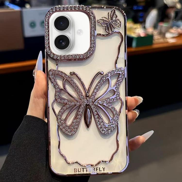 For iPhone 17 Hollow Butterfly Electroplating TPU Phone Case(Rose Gold)