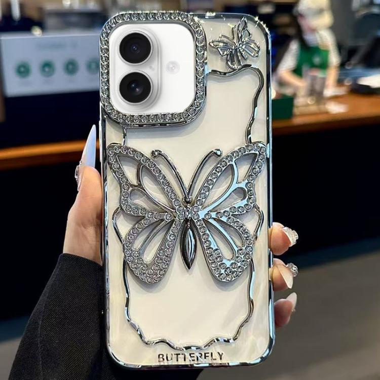 For iPhone 17 Hollow Butterfly Electroplating TPU Phone Case(Silver)