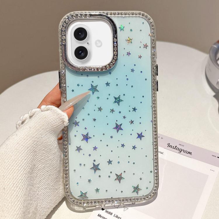 For iPhone 17 Holographic Starry Pattern TPU Hybrid IMD Full Coverage Phone Case(Blue)