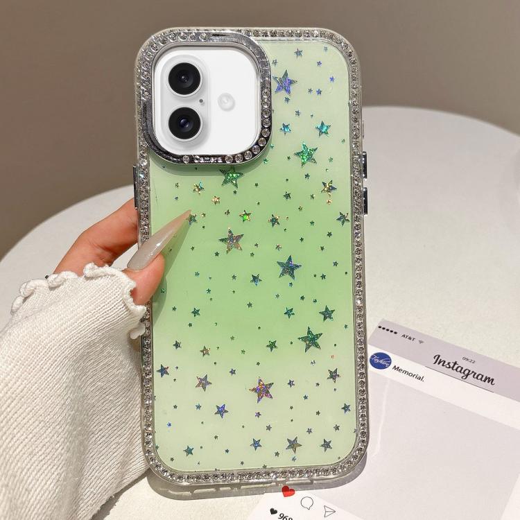 For iPhone 17 Holographic Starry Pattern TPU Hybrid IMD Full Coverage Phone Case(Green)