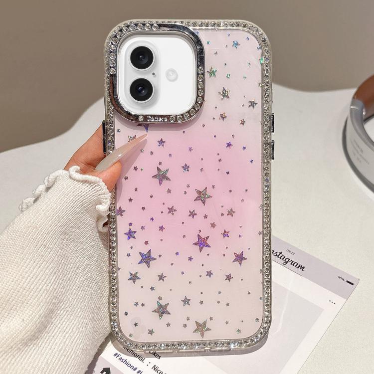 For iPhone 17 Holographic Starry Pattern TPU Hybrid IMD Full Coverage Phone Case(Pink)