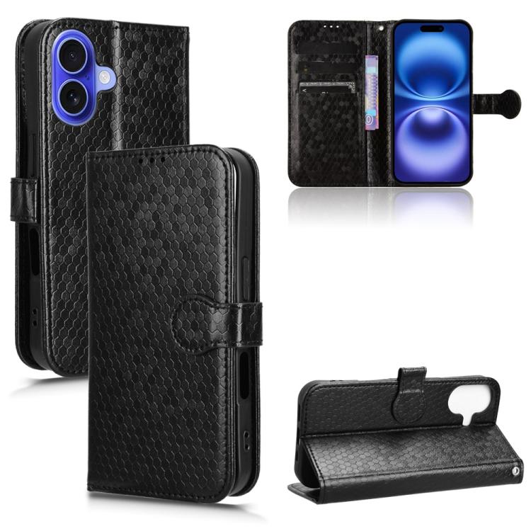 For iPhone 17 Honeycomb Dot Texture Leather Phone Case(Black)