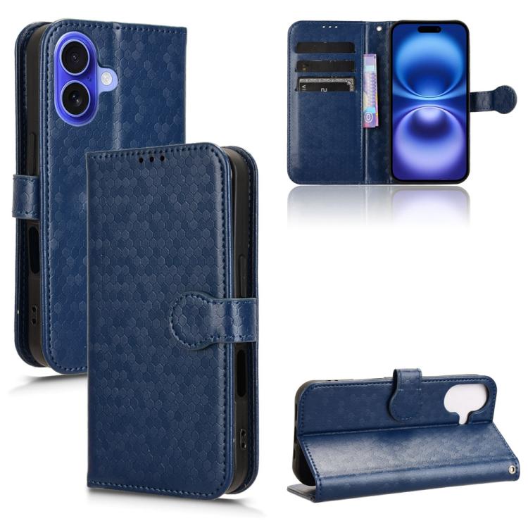 For iPhone 17 Honeycomb Dot Texture Leather Phone Case(Blue)
