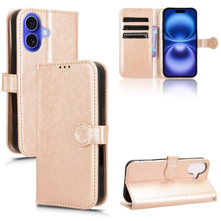 For iPhone 17 Honeycomb Dot Texture Leather Phone Case(Gold)