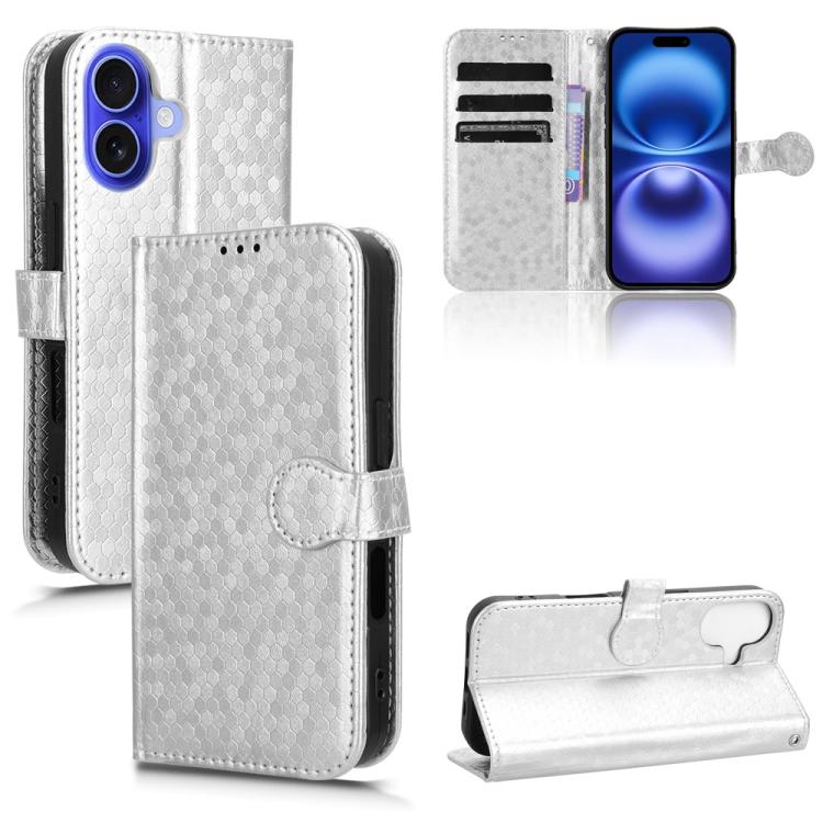 For iPhone 17 Honeycomb Dot Texture Leather Phone Case(Silver)