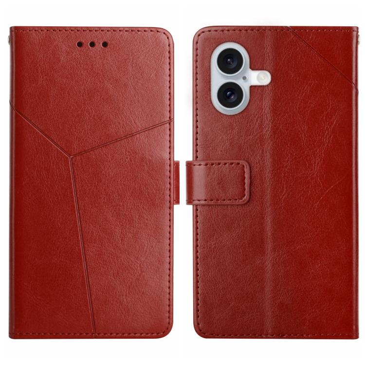 For iPhone 17 HT01 Y-shaped Pattern Flip Leather Phone Case(Brown)