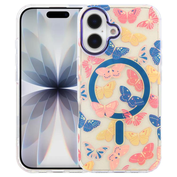 For iPhone 17 IMD Blue Light Jungle Series Magnetic Phone Case(Butterflies)