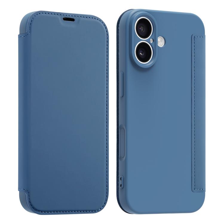 For iPhone 17 Imitate Liquid Skin Feel Leather Phone Case with Card Slots(Blue)