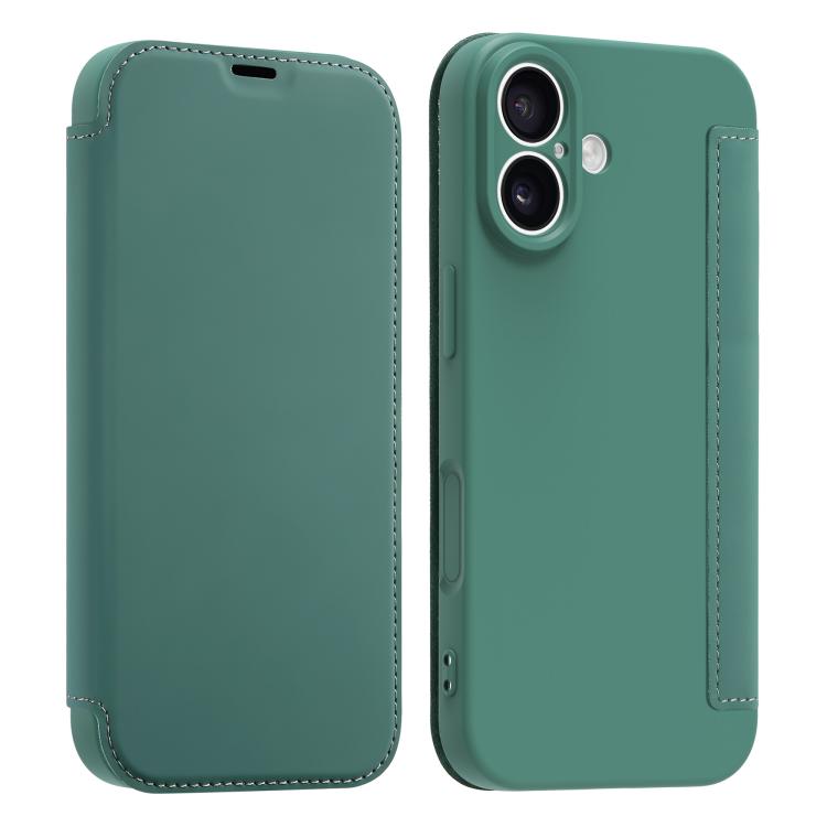For iPhone 17 Imitate Liquid Skin Feel Leather Phone Case with Card Slots(Dark Green)