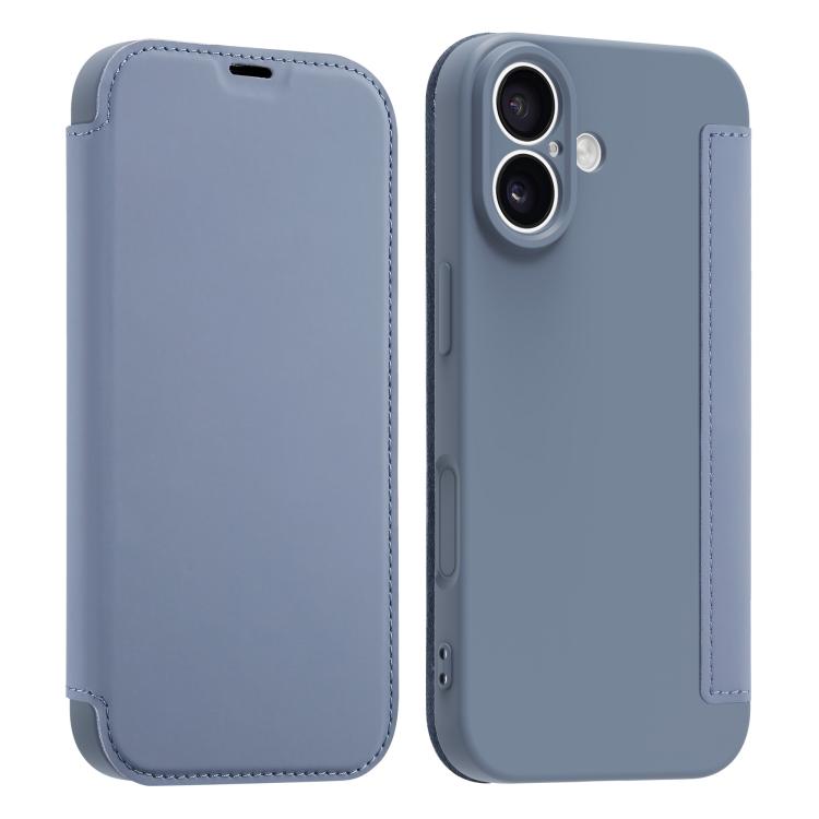 For iPhone 17 Imitate Liquid Skin Feel Leather Phone Case with Card Slots(Lavender Grey)