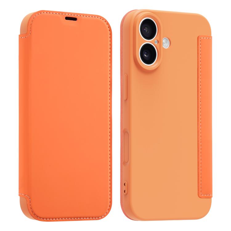 For iPhone 17 Imitate Liquid Skin Feel Leather Phone Case with Card Slots(Orange)