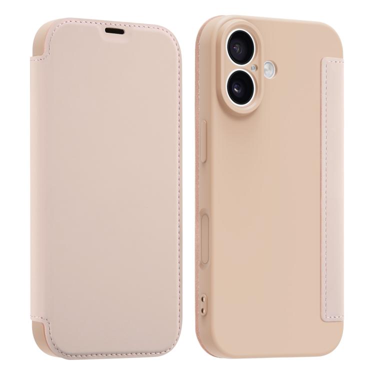 For iPhone 17 Imitate Liquid Skin Feel Leather Phone Case with Card Slots(Pink)