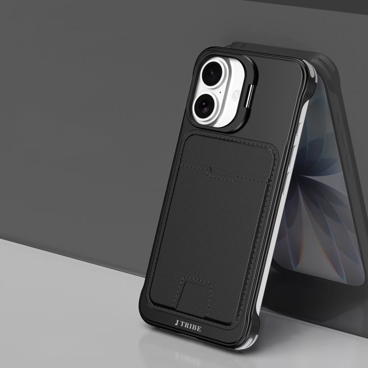 For iPhone 17 J TRIBE Metal Frameless Card Slot Lens Holder Phone Case(Black)