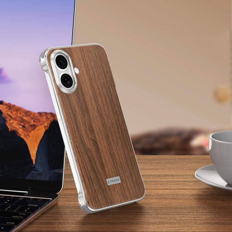 For iPhone 17 J TRIBE Metal Frameless Wood Texture MagSafe Phone Case(Walnut)