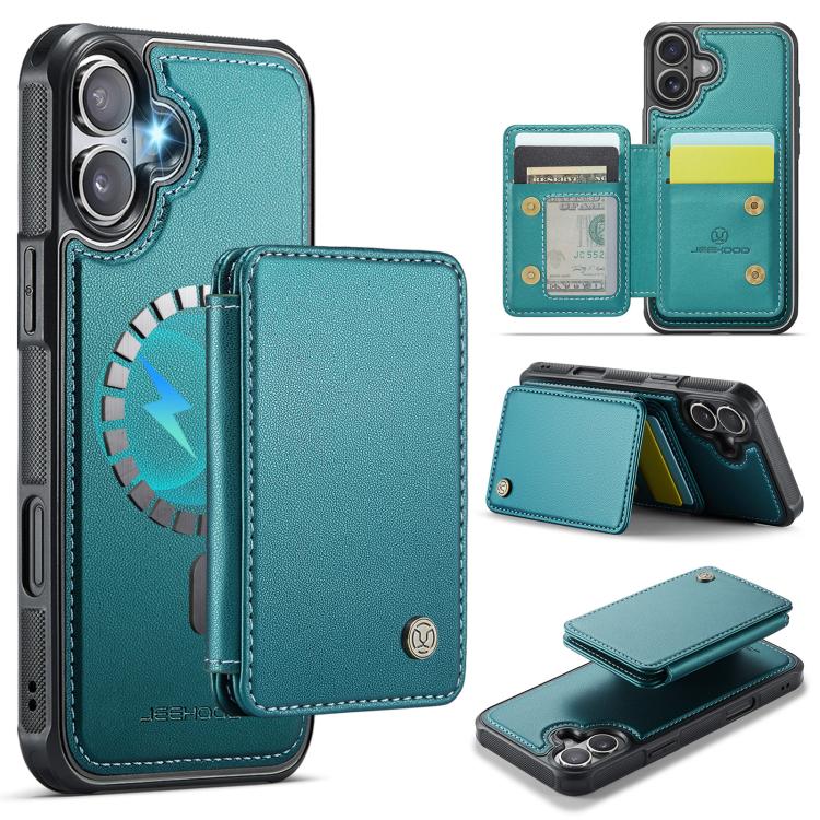 For iPhone 17 JEEHOOD J05 Business Magnetic Style RFID Leather Phone Case(Blue Green)
