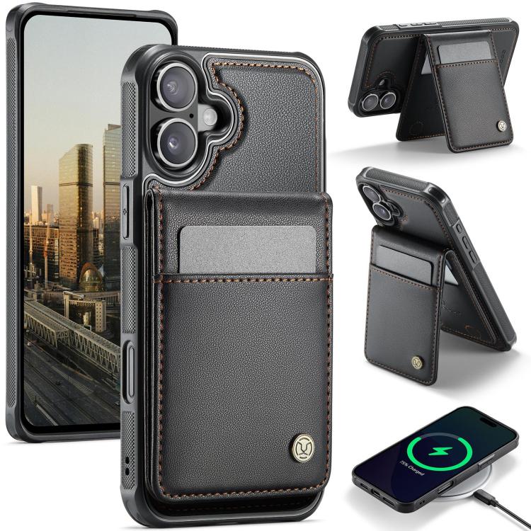 For iPhone 17 JEEHOOD J06 British Style RFID MagSafe Card Bag PU Phone Case(Black)