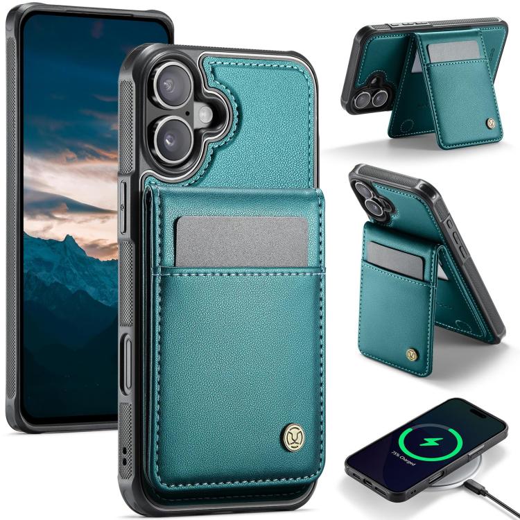 For iPhone 17 JEEHOOD J06 British Style RFID MagSafe Card Bag PU Phone Case(Green)