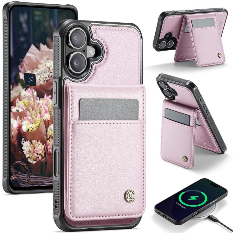 For iPhone 17 JEEHOOD J06 British Style RFID MagSafe Card Bag PU Phone Case(Pink)