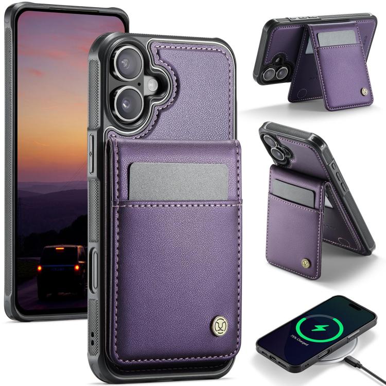 For iPhone 17 JEEHOOD J06 British Style RFID MagSafe Card Bag PU Phone Case(Purple)