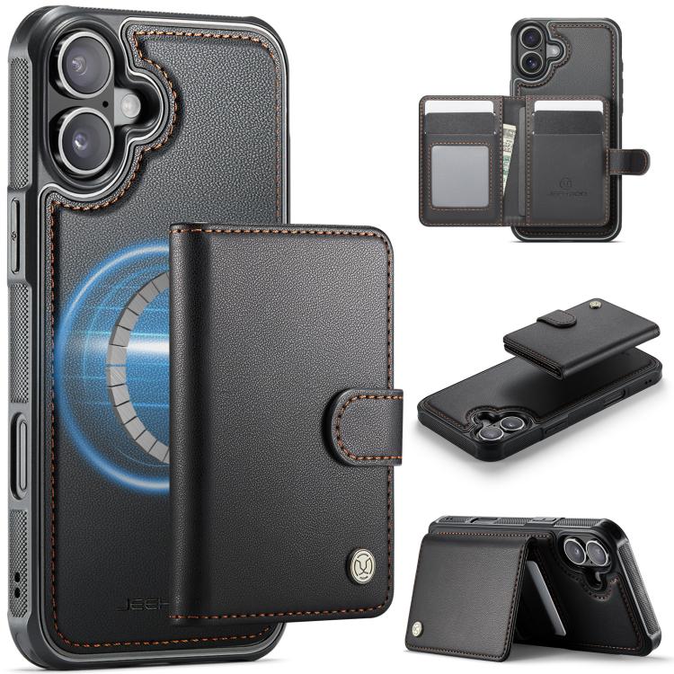 For iPhone 17 JEEHOOD J09 Buckle Card Bag MagSafe Magnetic Style RFID Leather Phone Case(Black)