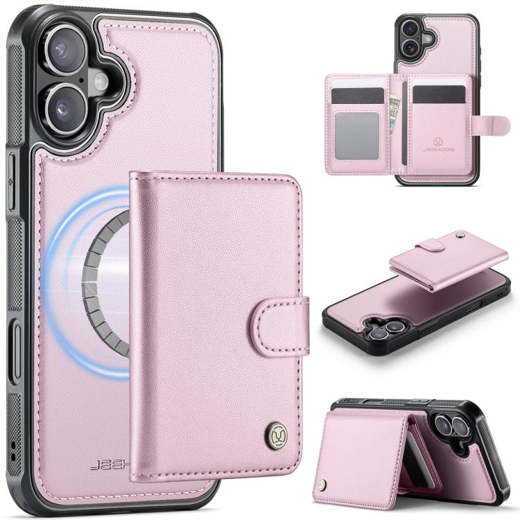 For iPhone 17 JEEHOOD J09 Buckle Card Bag MagSafe Magnetic Style RFID Leather Phone Case(Pink)